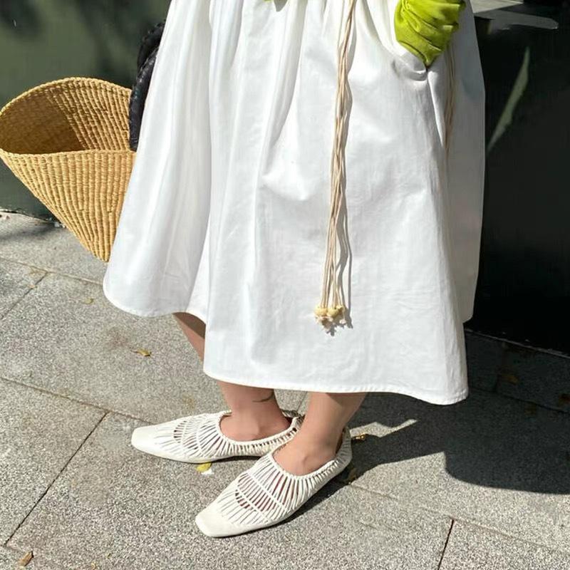 New woven tassel hollow shallow mouth Mary Jane single shoes women's flat bottom square head loafers women's shoes