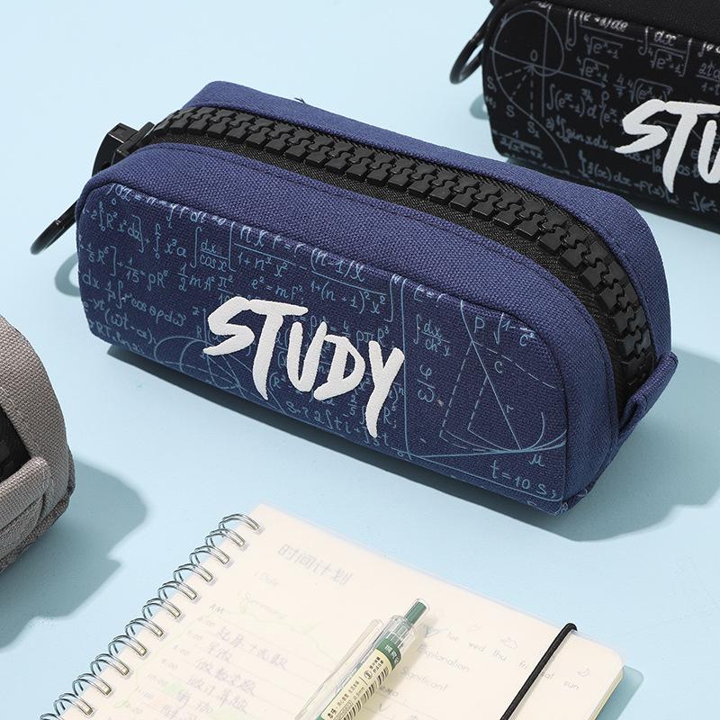 TOME Large Capacity Canvas Pencil Case - Creative Zipper Design for Students, Boys' Stationery Box