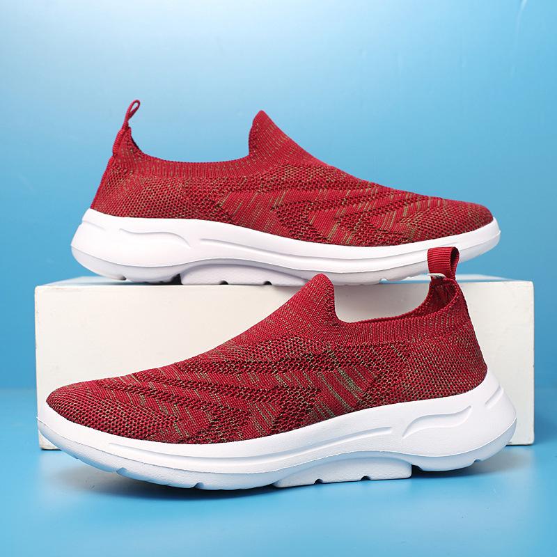 

Дышащая пожилая мягкая повседневная женская обувь 35 обувь обувь для мамы большой размер новая 44 летние носки 2025 вязание мухой 44 красный