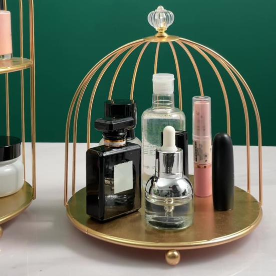 Käfigform Make-up-Organizer, große Kapazität, hohl, dekorativ, elegant, glänzend, Kosmetikhalter, Haushaltsbedarf