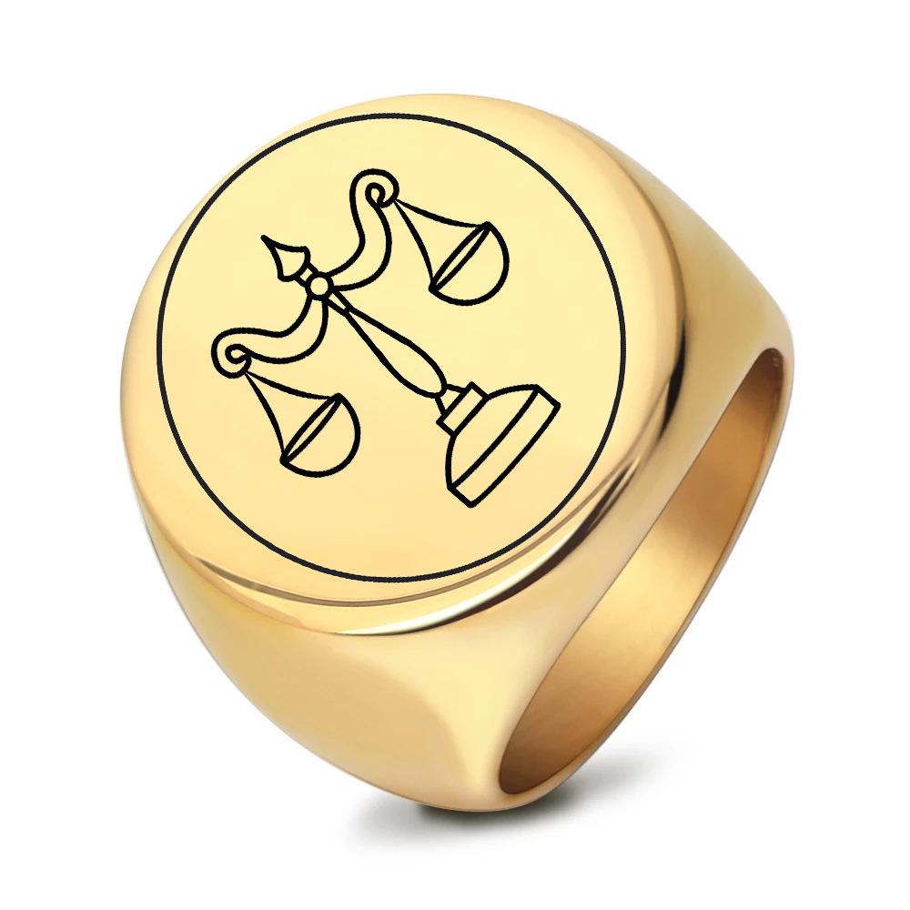 Stainless Steel 22MM Retro Balance Scale Ring - Laser Engraved Smooth Round Design