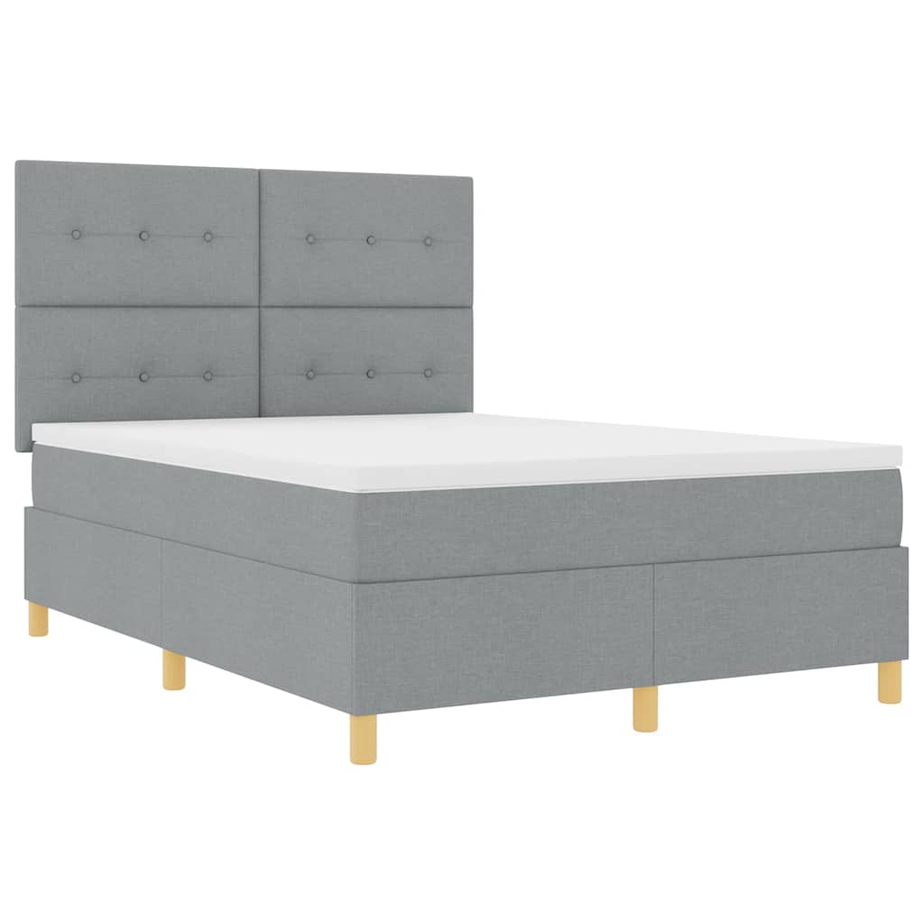 LED Box Spring Bed with Mattress Light Grey 140 x 200 cm Fabric