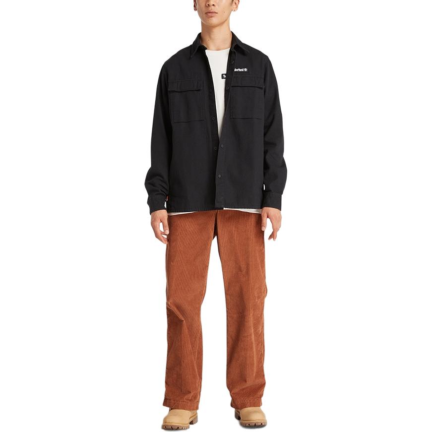 Timberland Solidna Koszulka Polo z Naszywką z Logo, Długi Rękaw, Męskie, Czarna A6JNS-001