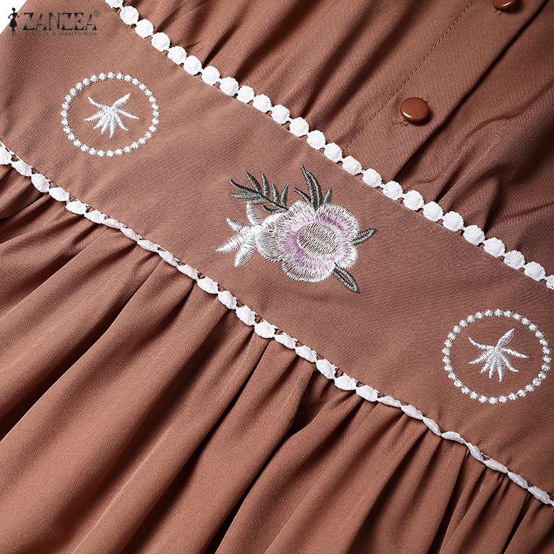 ZANZEA Muslim Casual Women Round Neck Long Sleeve Loose Print Dress