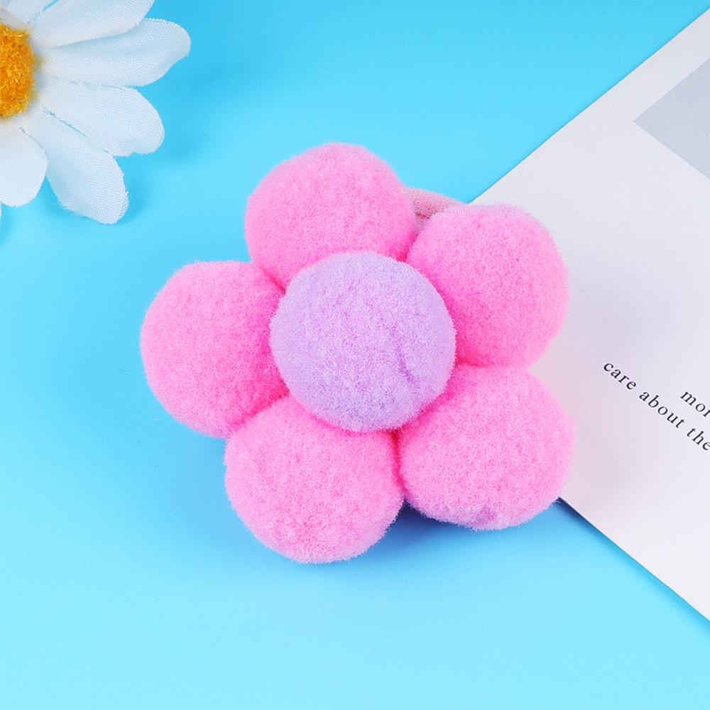 2pcs New Fur Flower Elastic Girl Womens Ponytail Holders Plush Ball Hair Ring Elastic Hair Rope Hair Tie Accessories Pompom