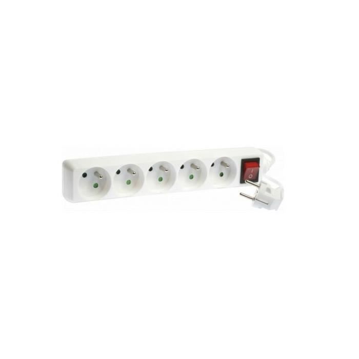 Multiprise - Bloc multiprise - 5 prises - Interrupteur - 1 m - Blanc
