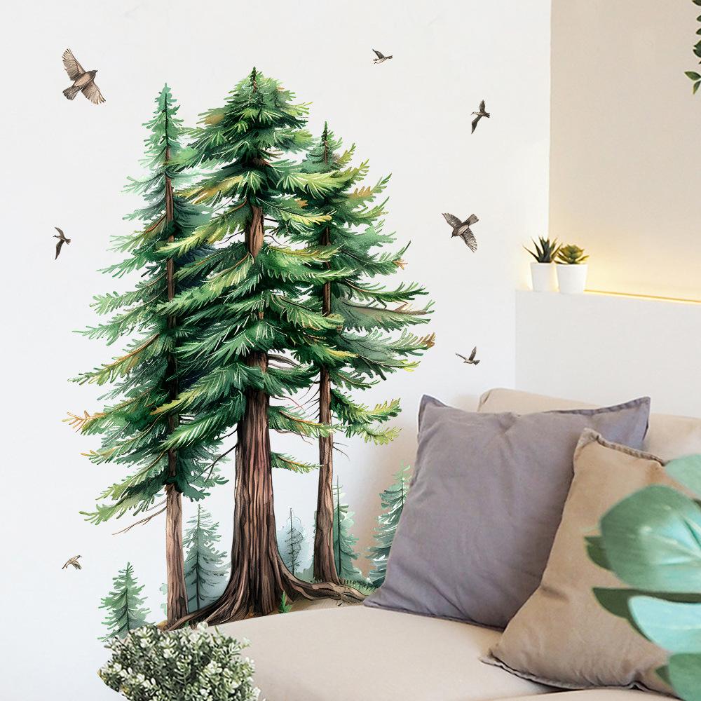 Nature-inspired Redwood Forest Wall Stickers, Fresh Botanical Scene Self-Adhesive Removable Decals for Home Wall Decoration
