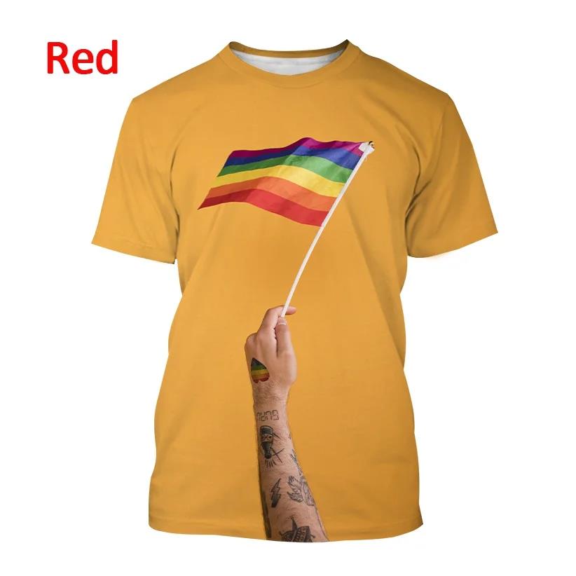 Nova camiseta com estampa 3D de arco-íris para homens e mulheres, gola redonda, casual, manga curta, camiseta grande, moda, tops, tendência, roupas unissex