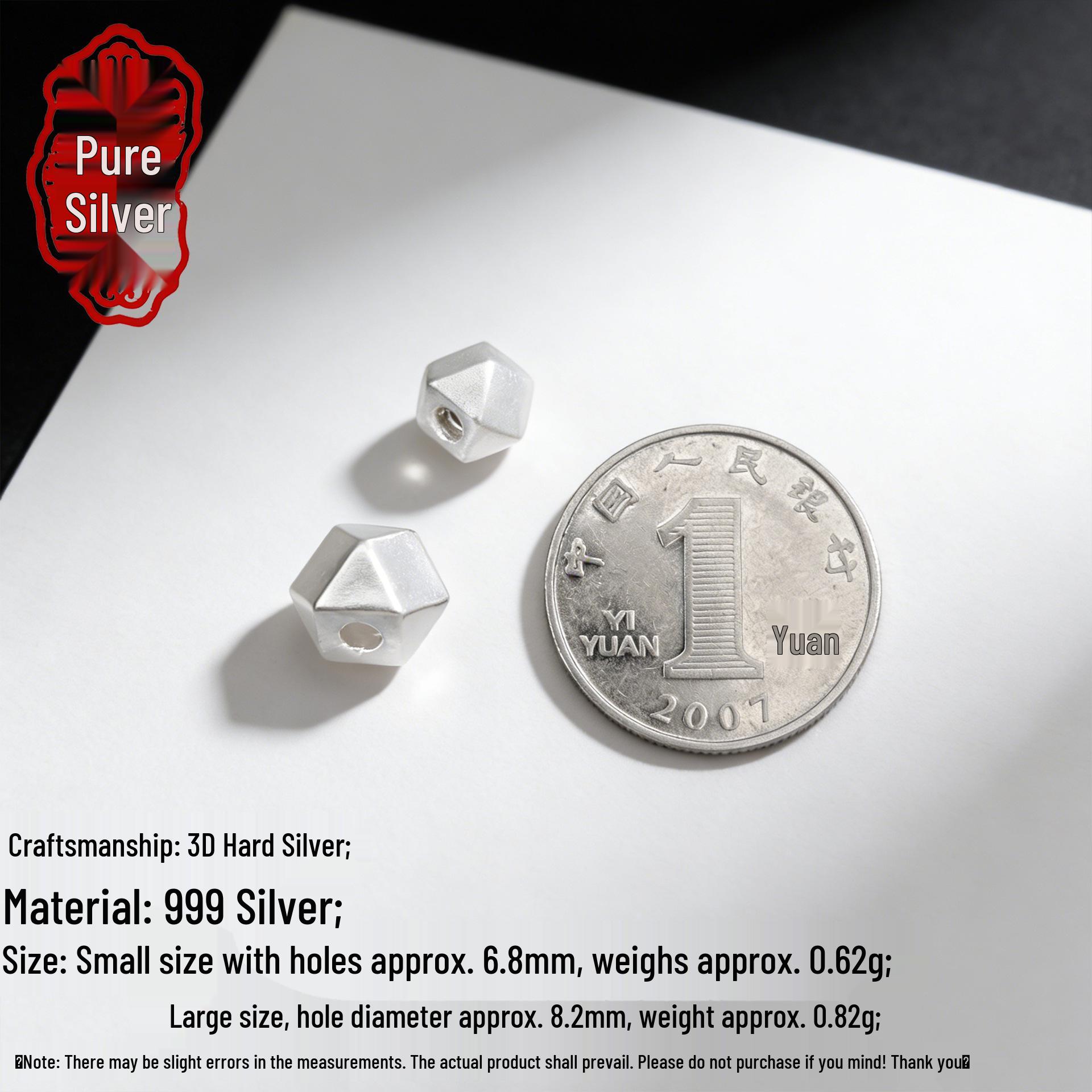 Sterling Silver 999 Hexagonal Spacer Beads – Pure Silver Frosted Geometric Beads for DIY Bracelet Weaving 3D Hard Silver 999; Single Price