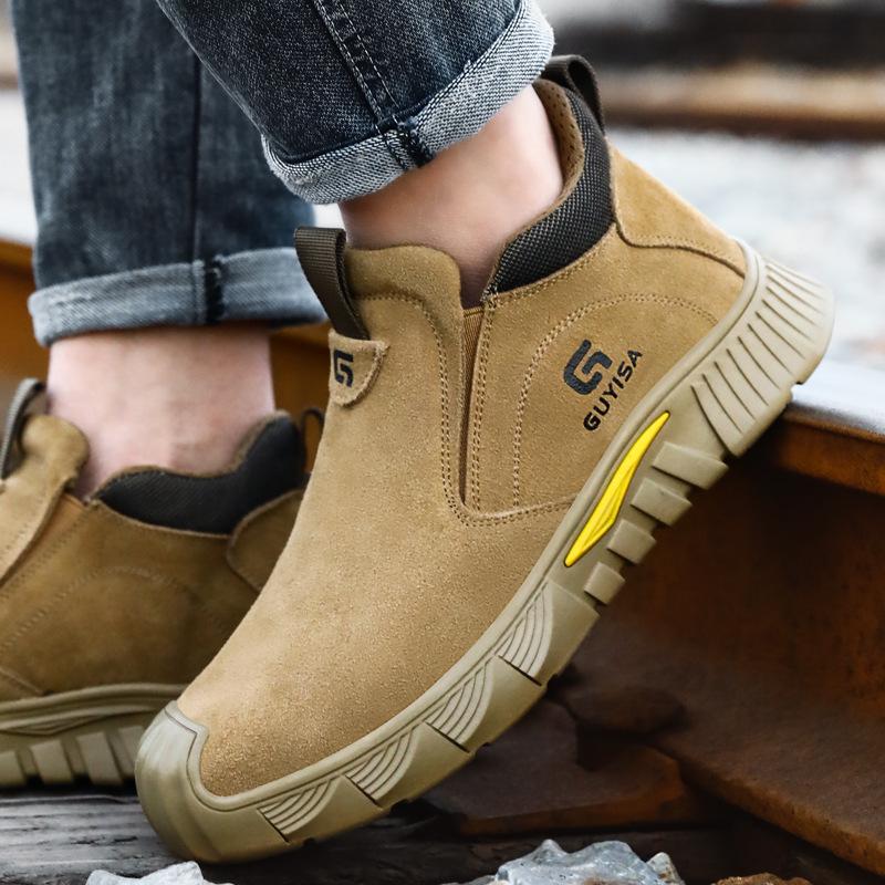 Men's Four-Season Safety Work Shoes: Anti-Smash, Anti-Puncture, Suede, Fireproof, Slip-Resistant, Wear-Resistant.