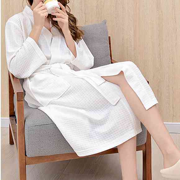 Unisex Home Water-absorbing Quick-drying Simple Home Couple Nightgown Solid Color Lace-up Long Nightgown Bathrobe