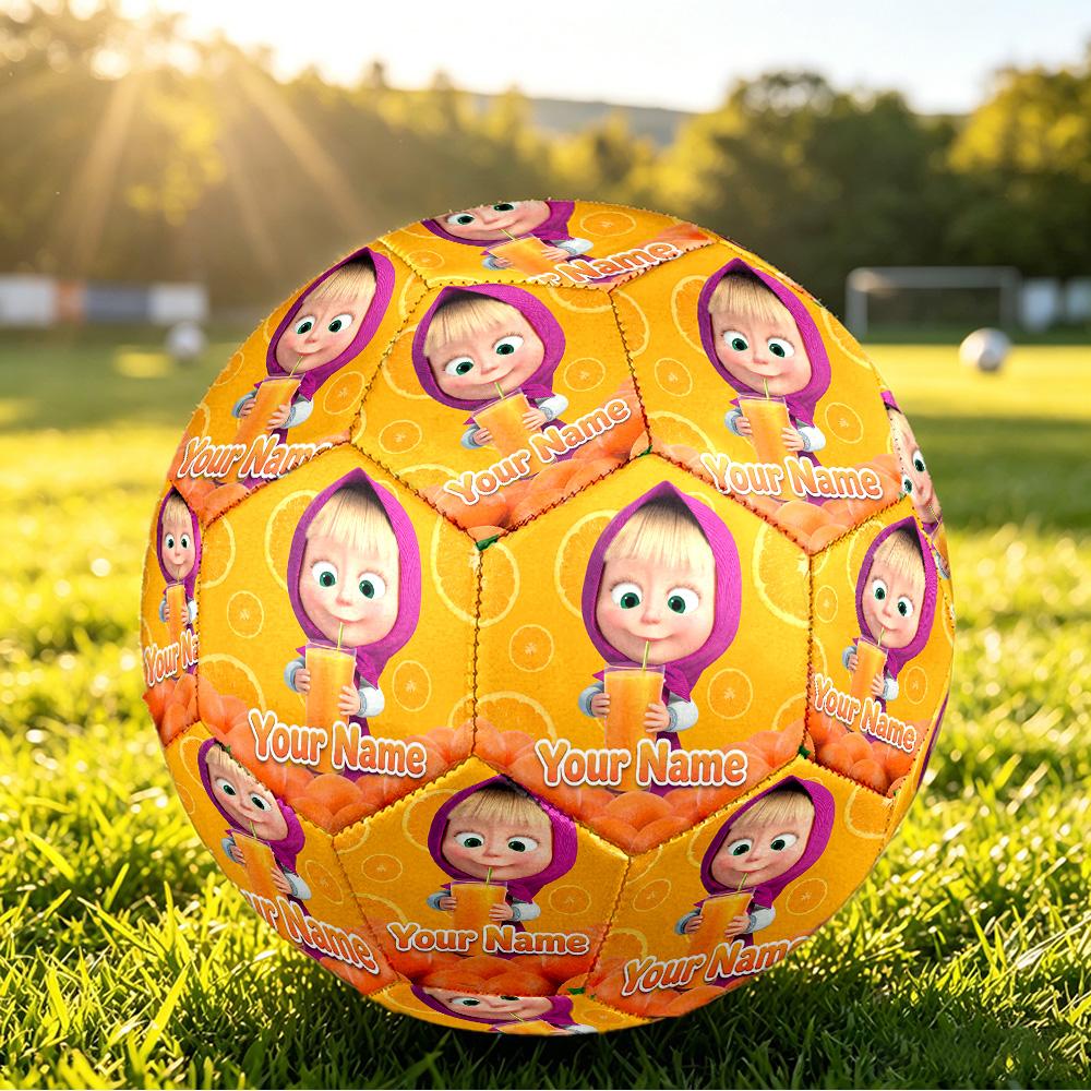 Custom Name Text Size 5 Football,Masha and the Bear cartoon Standard Training Soccer Ball