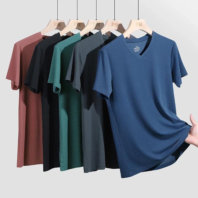 Übergröße 9XL Sommer Lauf V-Ausschnitt T-Shirts für Männer Feuchtigkeitsableitend Athletisch Fitnessstudio Joggen Sport T-Shirts Herren Kleidung