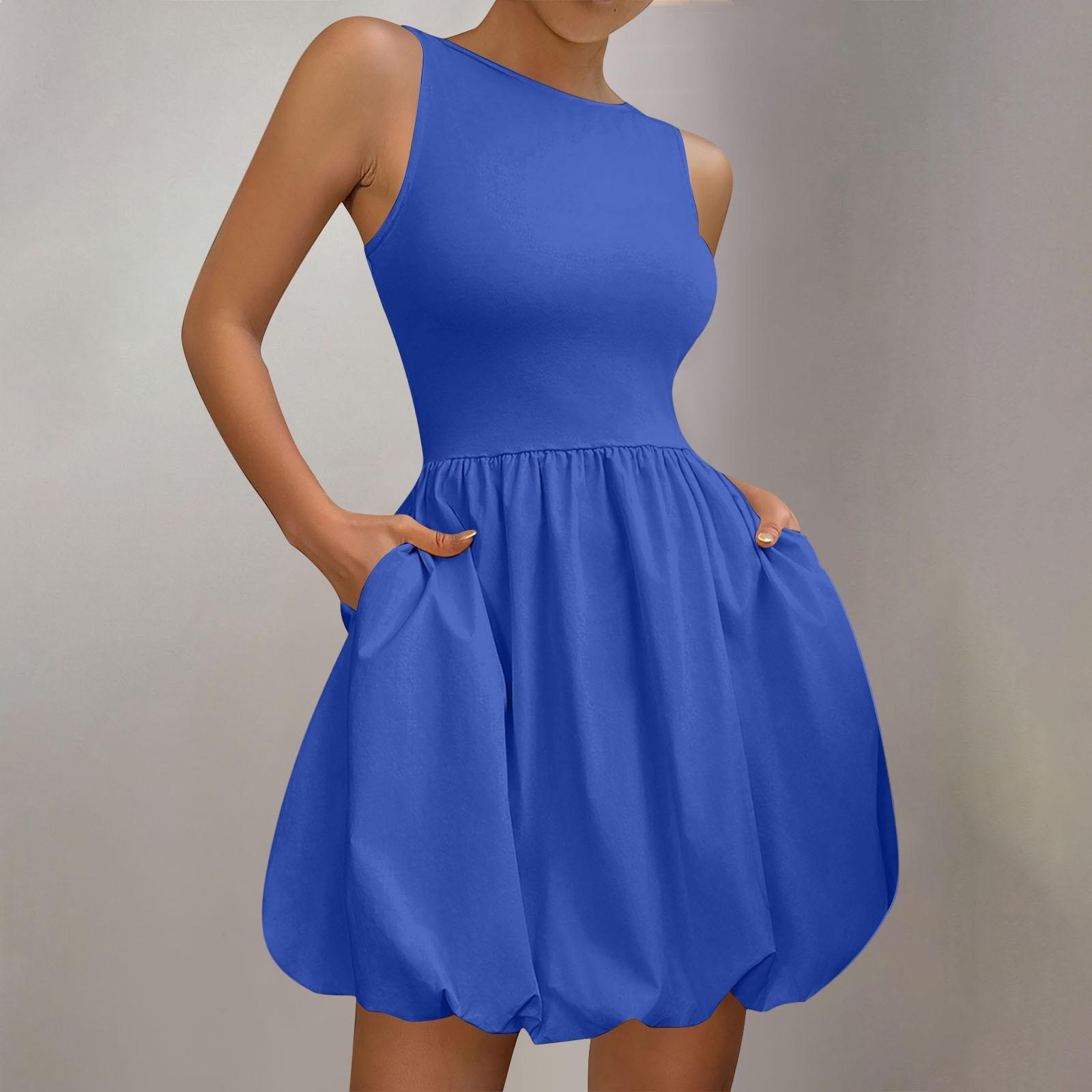 

Женское платье-солнце, летнее, повседневное, однотонное, А-силуэт, без рукавов, топ-платье XL синий