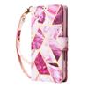 Applicable to iPhone16E mobile phone leather case 17Pro bronzing splicing marble card wallet holder portable rope