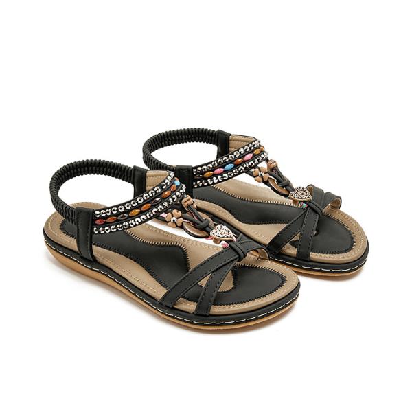 

Fashion Beach Sandal Woman Luxury Female Shoe All-Match Large Size 2025 Summer Girls Rhinestone Fashion Comfort Low Spring Flat Beige Bi 35