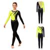 Tuta da Esibizione per Ragazze Design Color Block Patchwork in Rete Manica Lunga Foro sulla Schiena Strass Abbigliamento da Danza