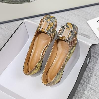 New Spring Square Head Shallow Mouth Single Shoes Three -Dimensional Snake Pattern Leather Not Tired Feet 3cm Heel Shoes