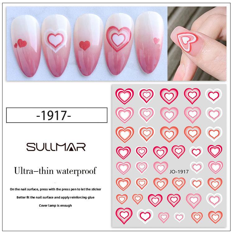 Gradient Heart Nail Stickers - Macaron Color Self-Adhesive Hollow Heart Decals
