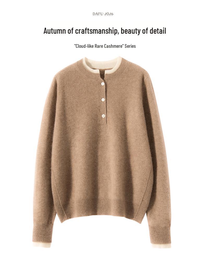 Lekasha Women's Cashmere Color Block Two-in-One Round Neck Long Sleeve Sweater