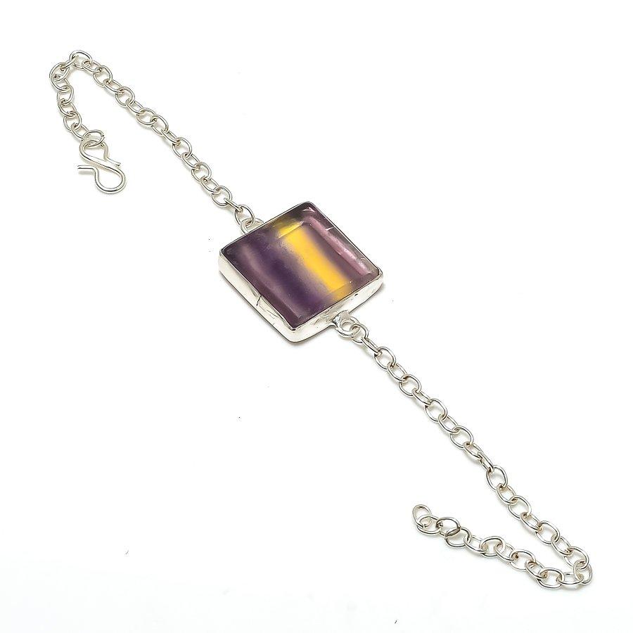 Natural Fluorite Gemstone Handmade 925 Sterling Silver Bracelet 7-8 ASB-3049