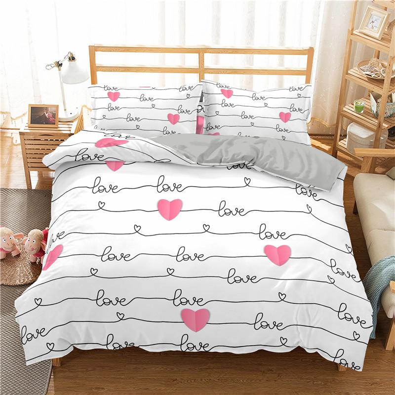 I Love You Duvet Cover Microfiber 2/3 Pcs Bedding Set Queen/King/Full/Twin Letter Hello Love Quilt Cover for Lovers Girls Spouse