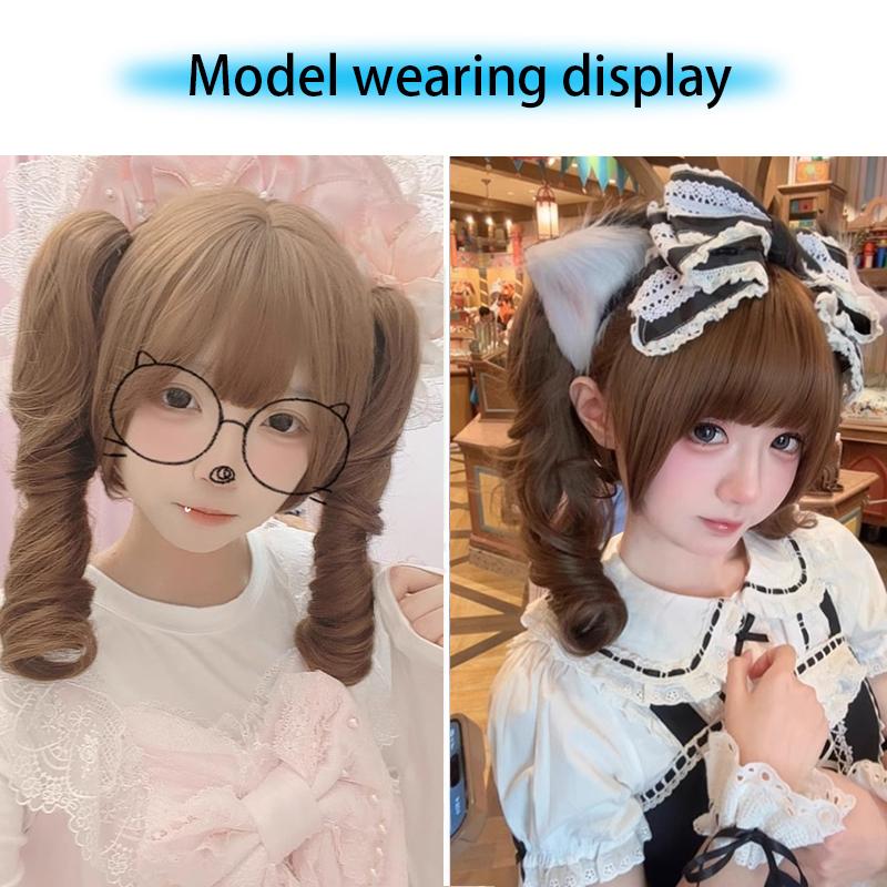 Synthetic Short Lolita Cosplay Christmas Halloween Bob Wig Wave Female Wig with Ponytail Natural Fake Hair for Women