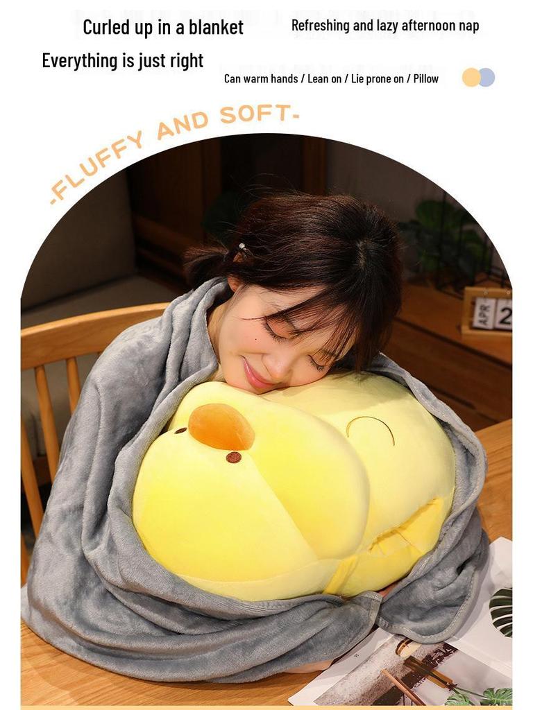 Hand-Warmer Yellow Duck Shark Plush Toy & Blanket - Cute, Soft, Insertable, Ideal for Nap Time or Air-Conditioned Rooms
