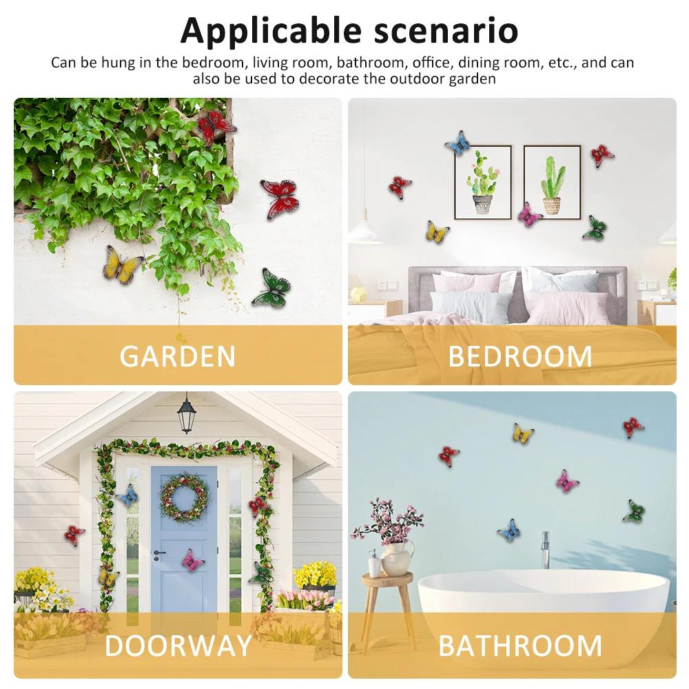 6 Stuks Gesmeed IJzeren Vlinder Muurdecoratie Simulatie Insect Ornament Tuinkunst Metaal Hangend Hanger voor Hekken Buiten Windgong