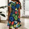 Ladies Plus Size V Neck Short Sleeve Dress Nature Floral Printed Loose A Line Dress For Spring And Summer Wear