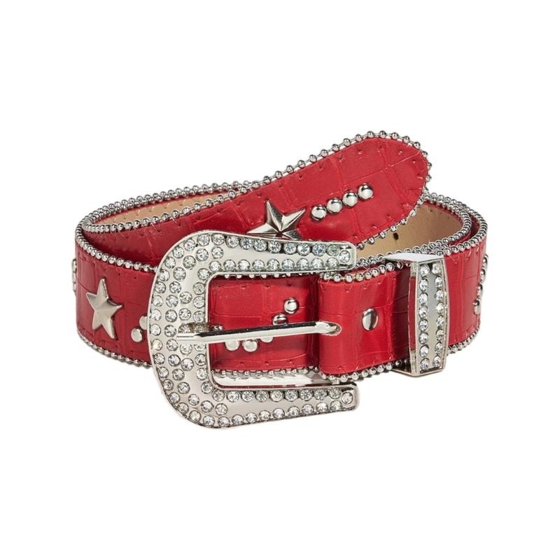 

Звездный ремень со стразами, джинсовый пояс, панк-стиль, ремень с заклепками, современный пояс для уличного игрока, клубной вечеринки красный