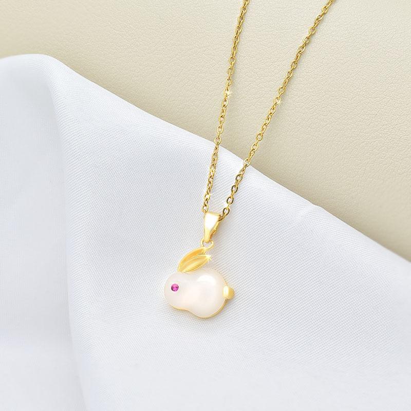 Little Jade Rabbit Necklace Women'S Premium Versatile Ethnic Style Hetian Jade Pendant Clavicle Chain Accessories