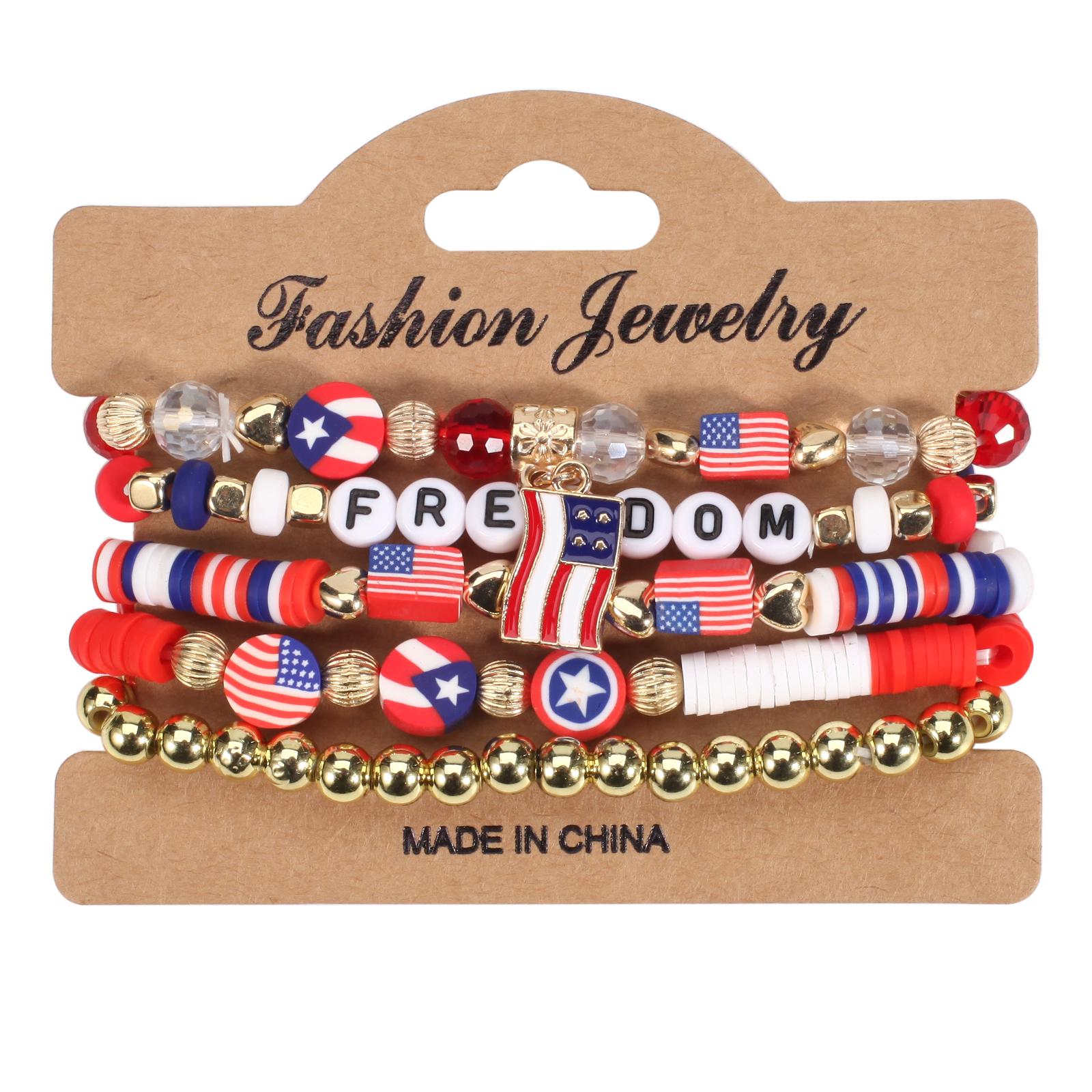 

American Flag Element Bracelet Independence Day Beaded Stretchy Bracelets