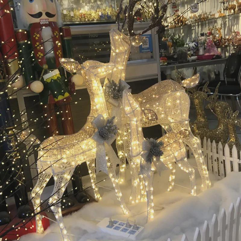 Large Luminous Christmas Deer with Sleigh Ornament: Mother and Child Design for Hotel or Window Decoration