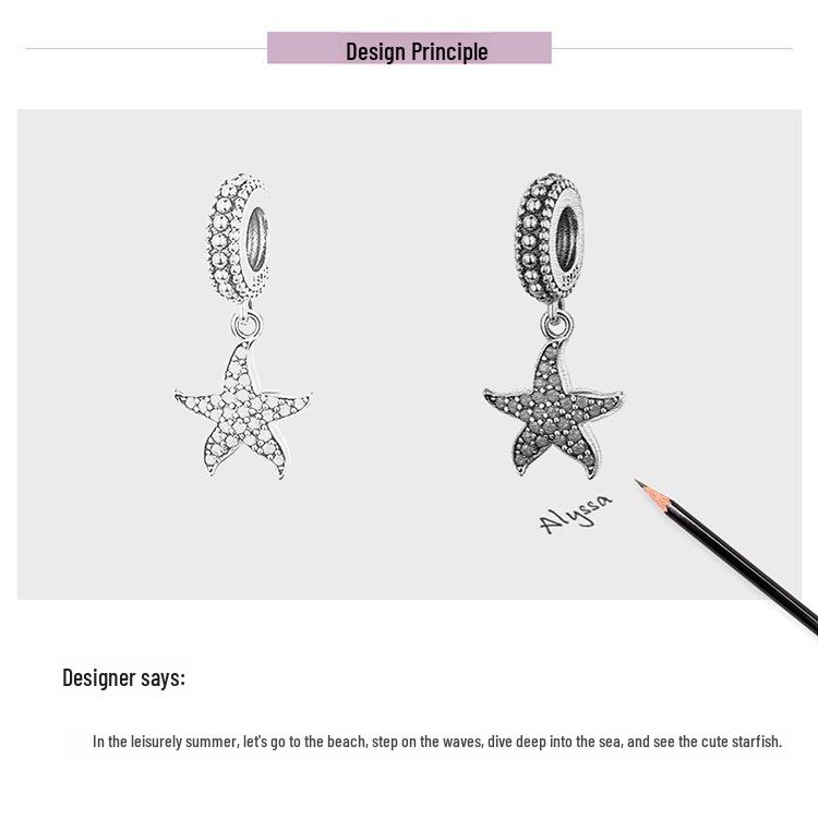 2020 Sterling Silver Starfish Blue Charm Pendant for DIY Bracelets & Necklaces