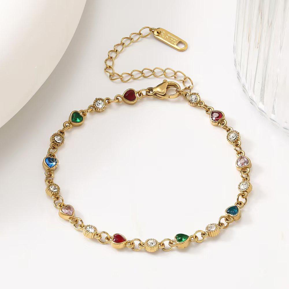 Colored Zircon Stainless Steel Bracelets Shiny Luxurious Niche Original Design Women's Wrist Accessories Bulk Supply