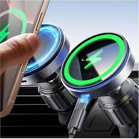 LISEN for iPhone 17 Pro Max Air Magsafe Car Mount Charger, Fast Charging 15W Air Vent Magnetic Wireless Car Charger, Vent Phone Mount for Car