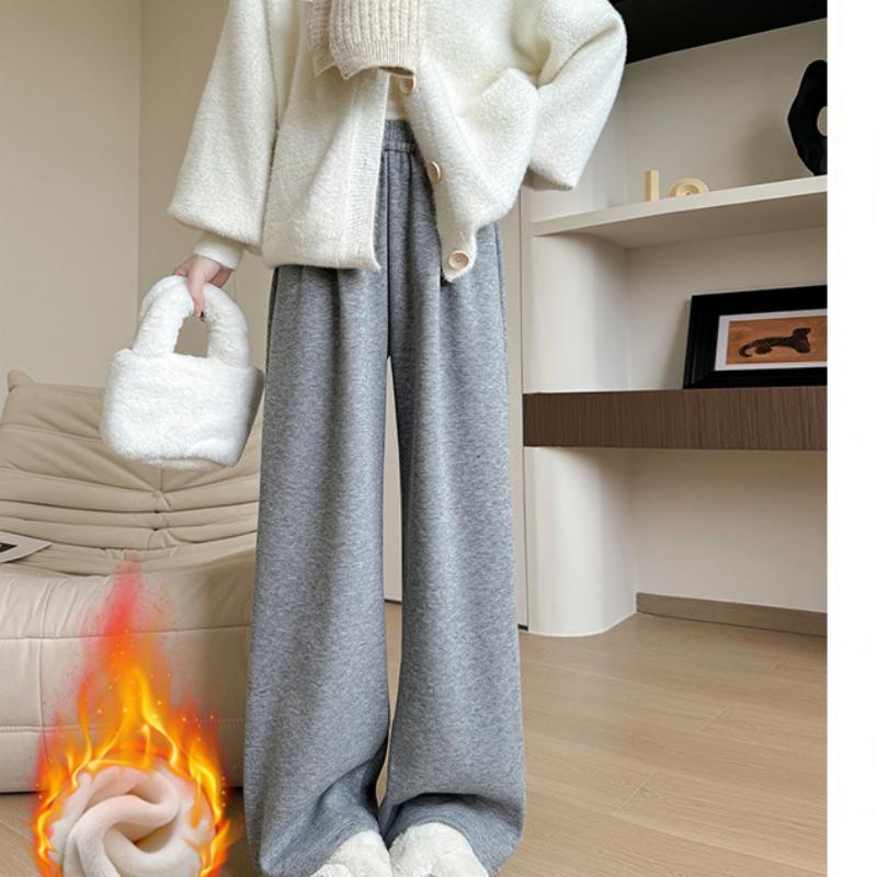 Antelope Cashmere Plus Velvet Wide-leg Pants for Women's Autumn and Winter Casual Narrow Version Straight Pants Thickened Soft Glutinous Rice Pants