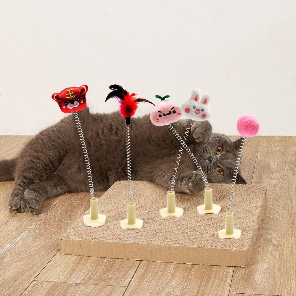 Scratch Board Mouse Tiger Cartoon Feather Rod Cat Spring Toy Cat Teaser Stick Cat Catcher Teaser