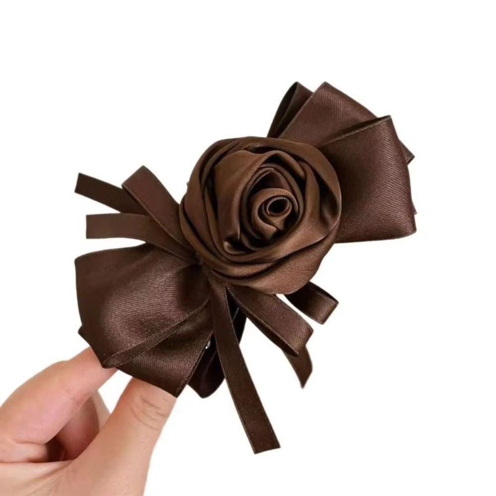 Jaw Clip Style Rose Hair Clip Satin Ribbon Ponytail Hair Claw Retro Rose Banana Clip For Women