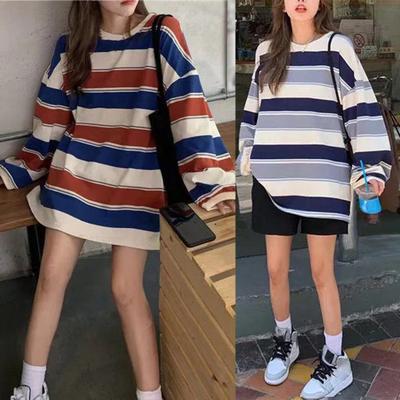 Gestreiftes, dünnes Pullover-Sweatshirt, weich, dehnbar und stilvoll, locker sitzendes Damen-Oberteil für maximalen Komfort