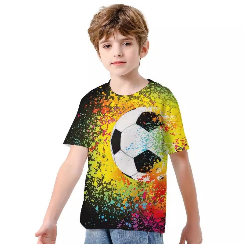 Summer Children's 3D Cartoon Football T-shirt Fashionable Children's Cool Short Sleeved Clothing Boys Girls Sports Shirt