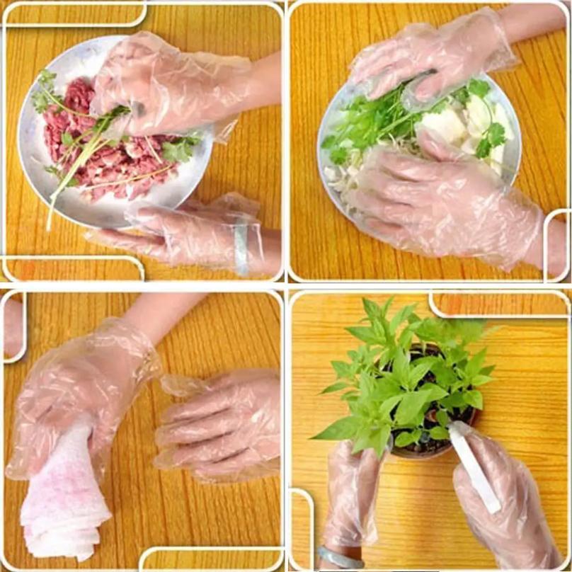 100-1000pcs Disposable Gloves Food Grade Plastic Transparent Gloves for Restaurant Fried Chicken Pizza Gloves Kitchen Tableware