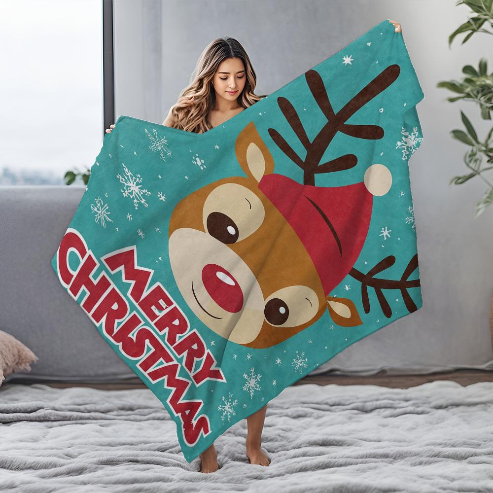 Tuniu Cute Christmas Deer Fleece Blanket for Sofa Bed Room Warm Throw Blanket Gift Idea