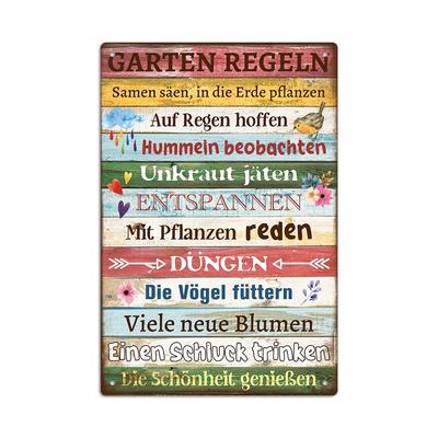 German Vintage Metal Sign, Garden Rules Sow Seeds, Plant In The Ground, Wall Art Decoration for Home Farmhouse Garden, Gift