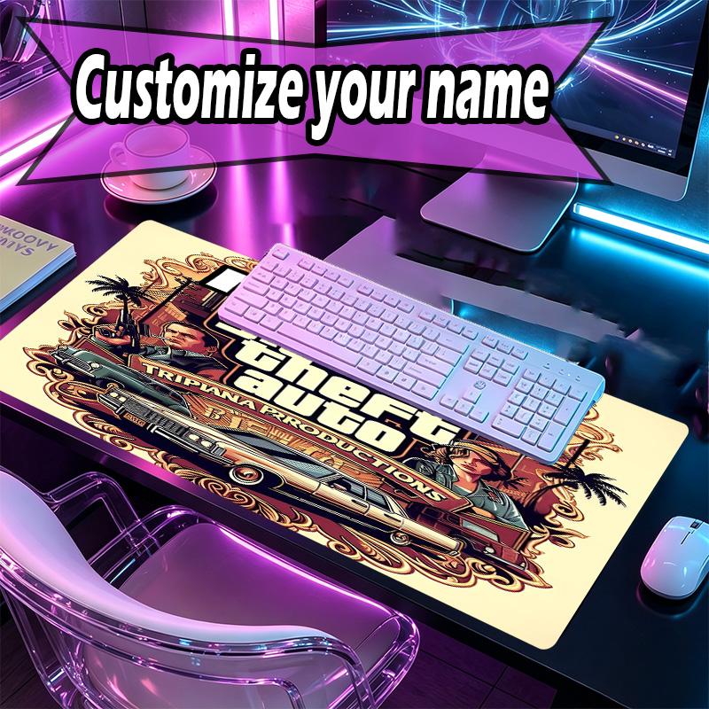 Benutzerdefinierter Name Personalisierte Grand Theft Auto VI Muster Mauspads, Laptop PC Schreibtischunterlage, Dekorative Schreibtischmatte für Zuhause Tastaturpad Geschenk