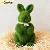 2Pcs Easter Furry Flocked Bunny, Artificial Green Moss Bunnies for Easter Decor, Small Decorative Rabbit Statues for Home Decor,