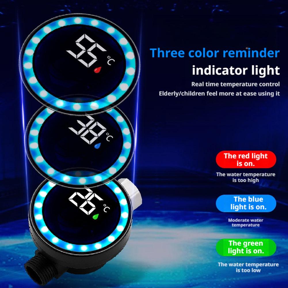 Shower LED Water Thermometer With Temperature Display, 0-99°C Range Stainless Steel ABS PC Leak-Proof