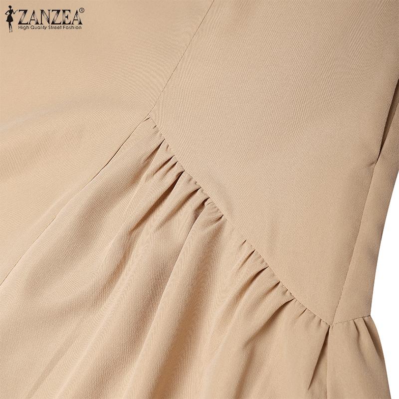 ZANZEA Dámské ležérní šaty s kulatým výstřihem, jednobarevné, s 3/4 rukávy, dlouhé