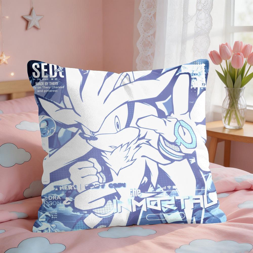 SSonic Anime Cool Cushion Cover Square Short Plush Pillow Case Living Room Sofa Home Decor Funda X